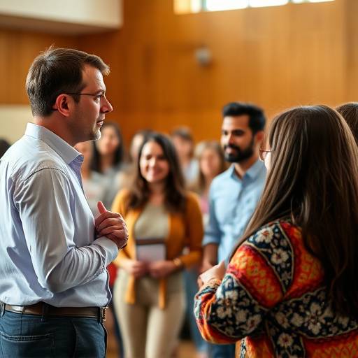 Imagen de un grupo de personas participando activamente en un taller de oratoria.