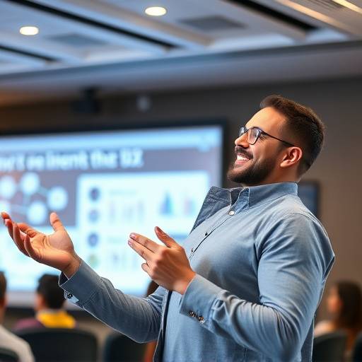 Imagen de una persona dando una presentación exitosa con diapositivas profesionales.